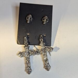 Silver Skull and Cross Earrings